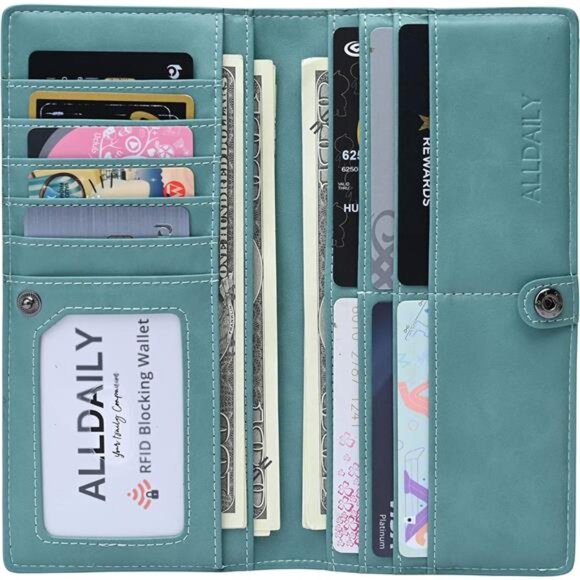 Ultra Slim Womens Wallet RFID Leather Bifold Long Credit Card Holder Purse - Picture 6 of 7